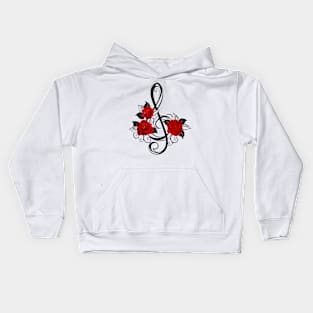 Black Musical Key with Red Roses Kids Hoodie